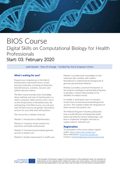 BIOS Course: Digital Skills on Computational Biology for Health Professionals