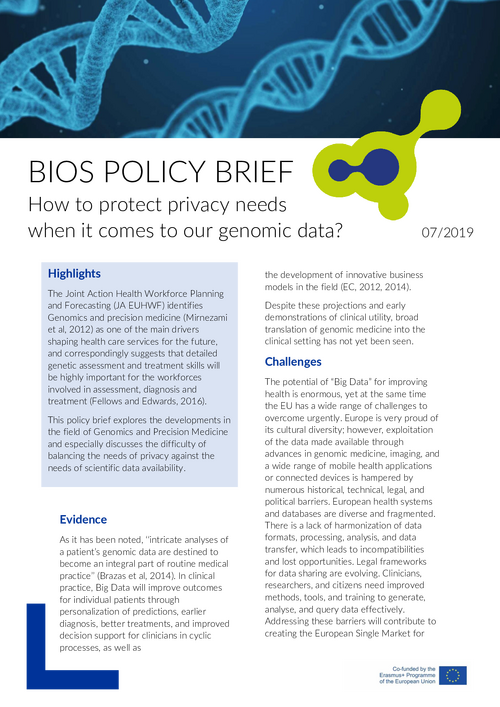 BioS Policy brief: How to protect privacy needs when it comes to our genomic data?